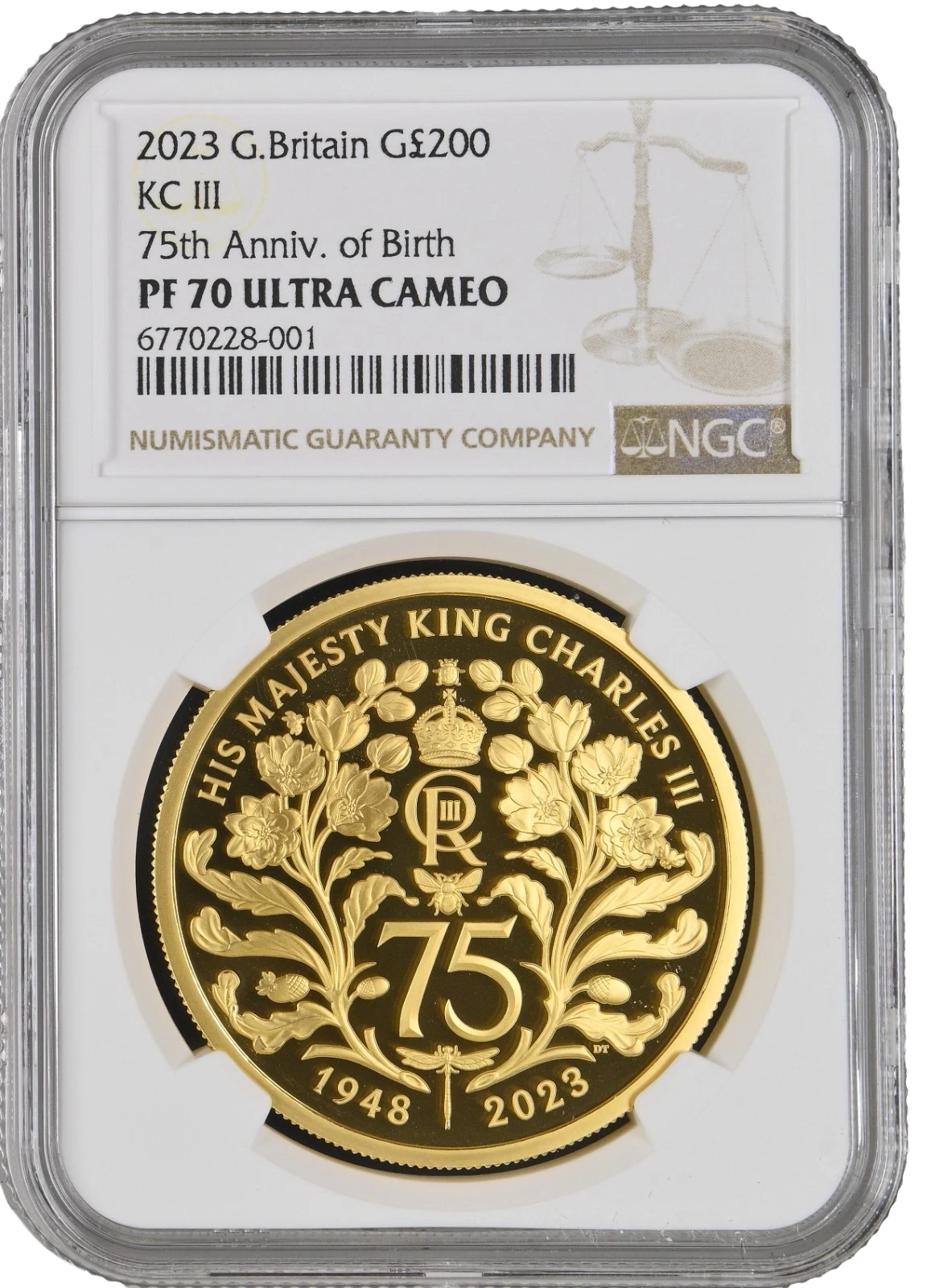 2023 King Charles III 75th Birthday £200 gold proof NGC PF70
